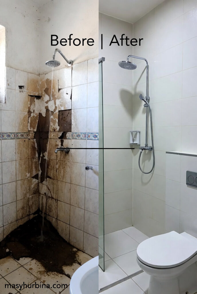 bathroom waterproofing project before and after